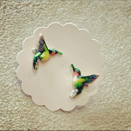 Hummingbird stud earrings by Bill Skinner in Enamel gold plated - The Hirst Collection