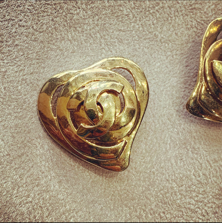 Chanel heart vintage clip on gold earrings - The Hirst Collection