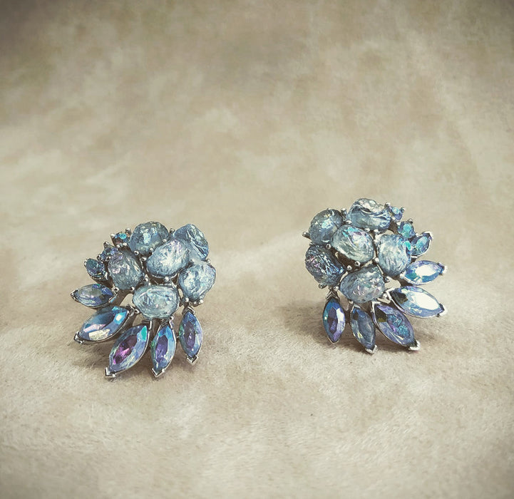 Vintage Trifari Icy Blue spray  Earrings - The Hirst Collection