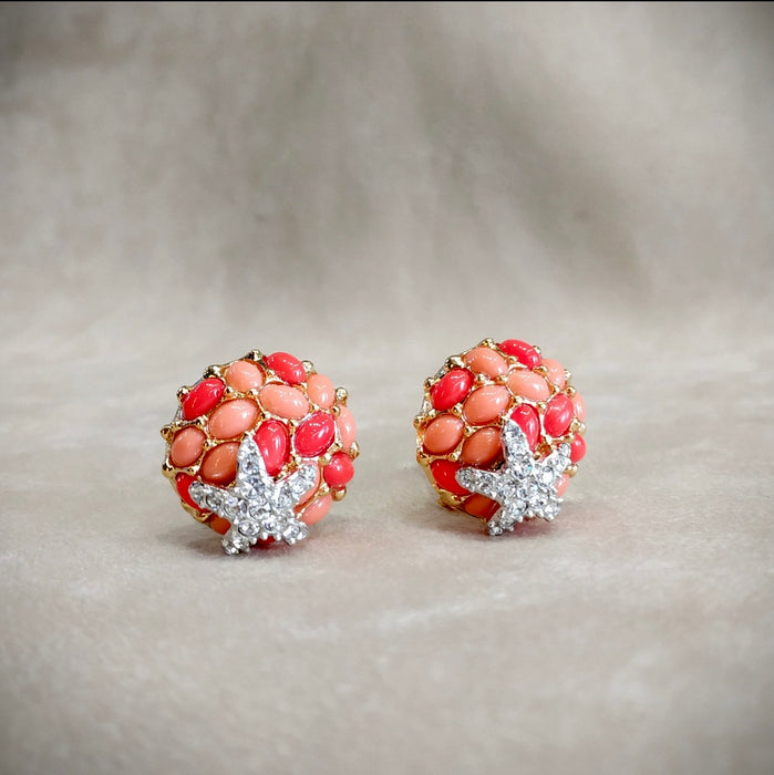 Kenneth Jay Lane Coral Starfish Clip on Earrings - The Hirst Collection