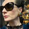 Oscar De La Renta Clip On Earrings Gold Big Glass Multi Stone Filigree Hoop - The Hirst Collection