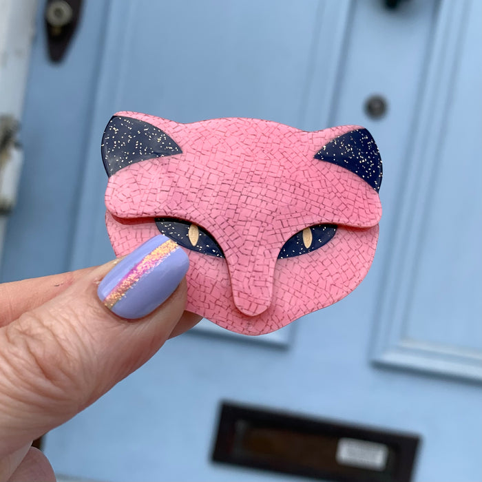 Lea stein Attila Pink Cat Face Brooch