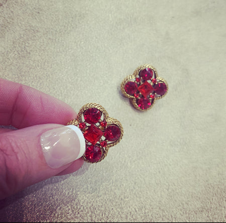 Quatrefoil Red Gold Clip On Earrings by Askew London - The Hirst Collection