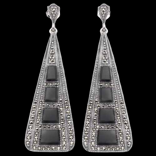 Art Deco Style Black Onyx Triangle Earrings