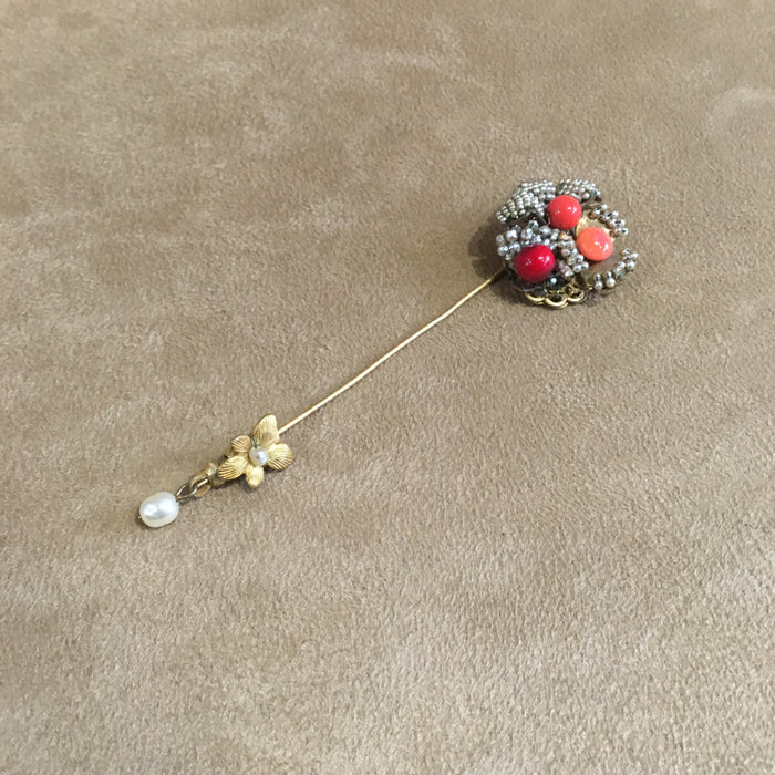 Miriam Haskell vintage pearl coral lapel pin
