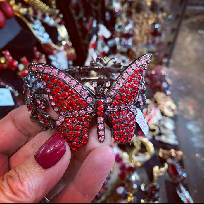 Handmade Butterfly Bracelet Cuff Red Pink Crystal by Askew London