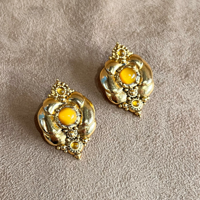 Abbey Road Gold, Yellow Glass Statement Clip On Earrings