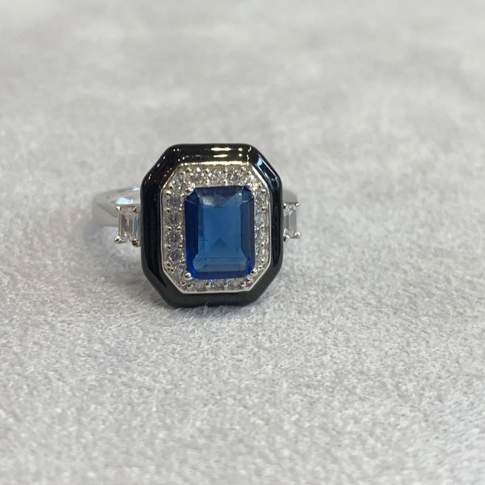 Sapphire Blue Black Art Deco Ring - The Hirst Collection