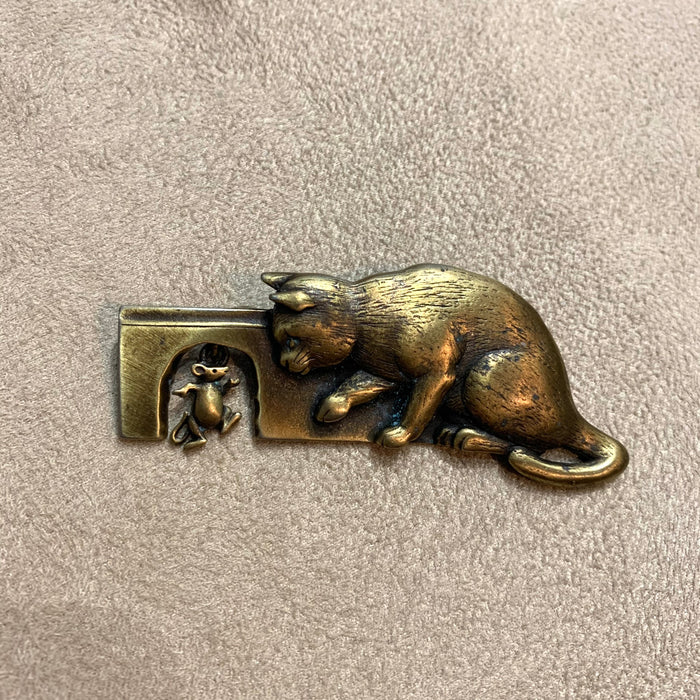 Cat and mouse brooch by JJ in gold colour - The Hirst Collection
