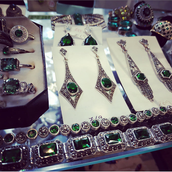 Emerald Green Bracelet Silver Marcasite Zircon