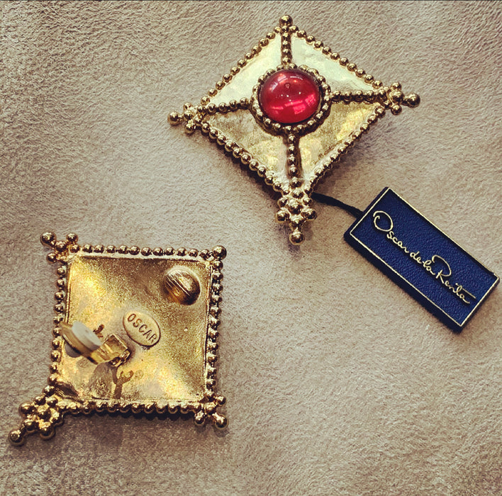 Red square clip on earrings by Oscar de la Renta - The Hirst Collection