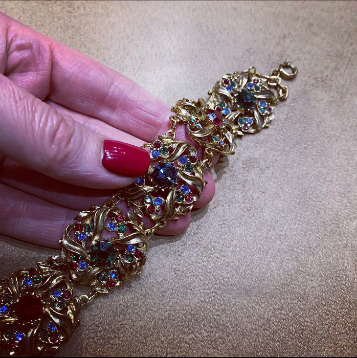 Multi coloured  Floral Swirl Gold Vintage Bracelet