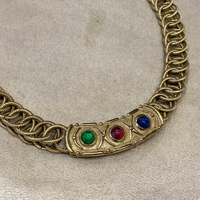 Christian Dior Ruby Emerald Sapphire Vintage Gold Chain necklace - The Hirst Collection