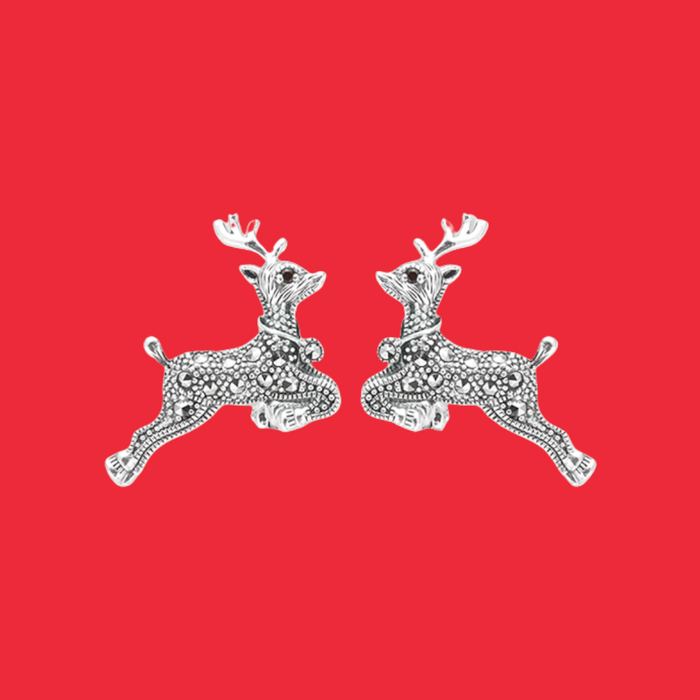 Reindeer Earrings Silver Marcasite