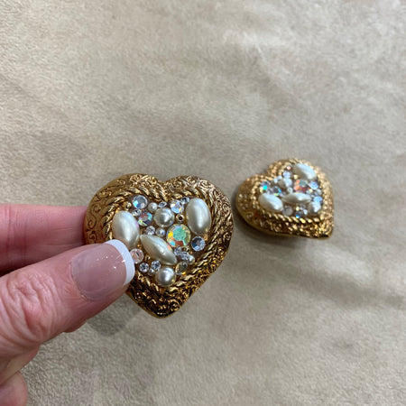 Jacky De G Chunky Vintage Gold Heart Earrings - The Hirst Collection