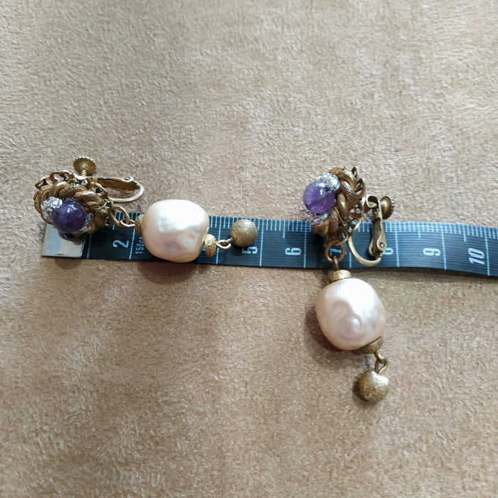 Miriam Haskell Pearl Purple earrings