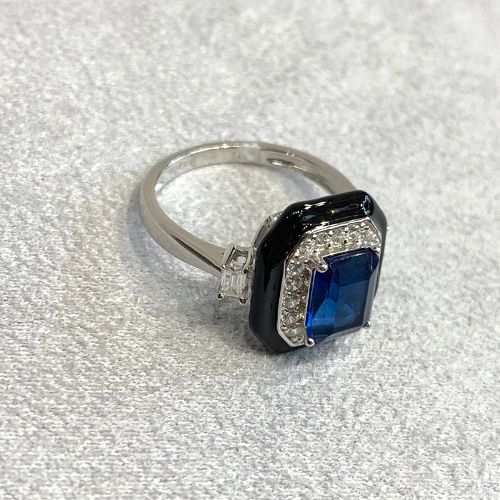 Sapphire Blue Black Art Deco Ring - The Hirst Collection