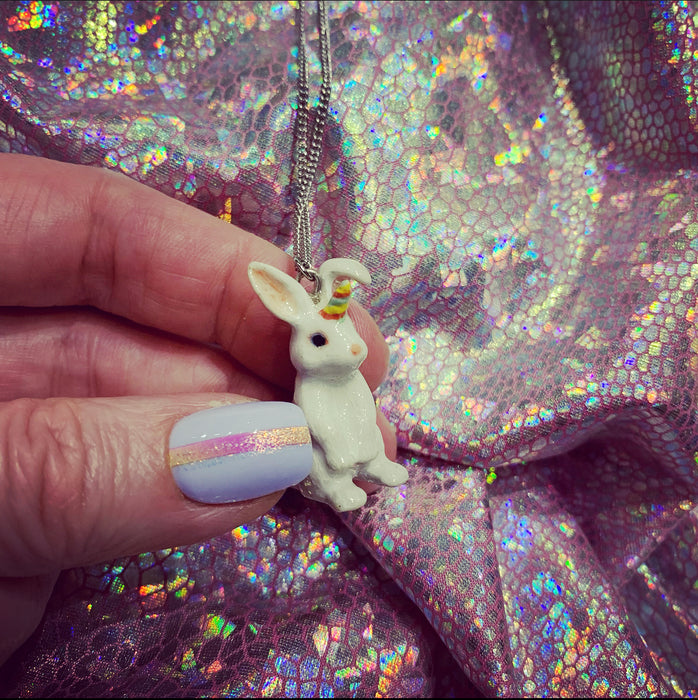 Rainbow Unicorn Bunny White Rabbit Pendant