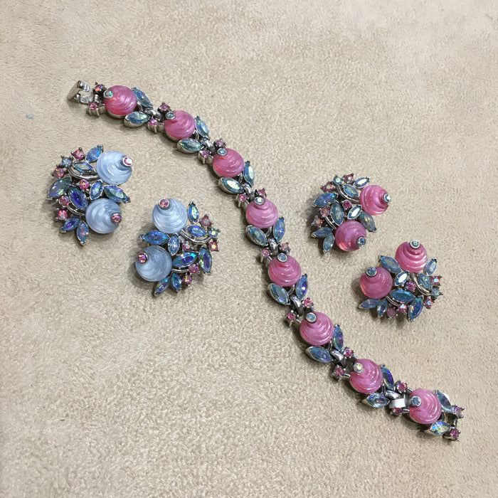 Vintage Trifari Blue pink  Berry Earrings - The Hirst Collection