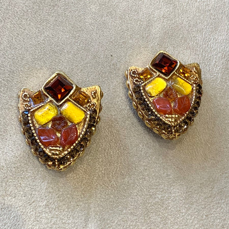 Kalinger Paris Amber Yellow Shield clip on earrings - The Hirst Collection