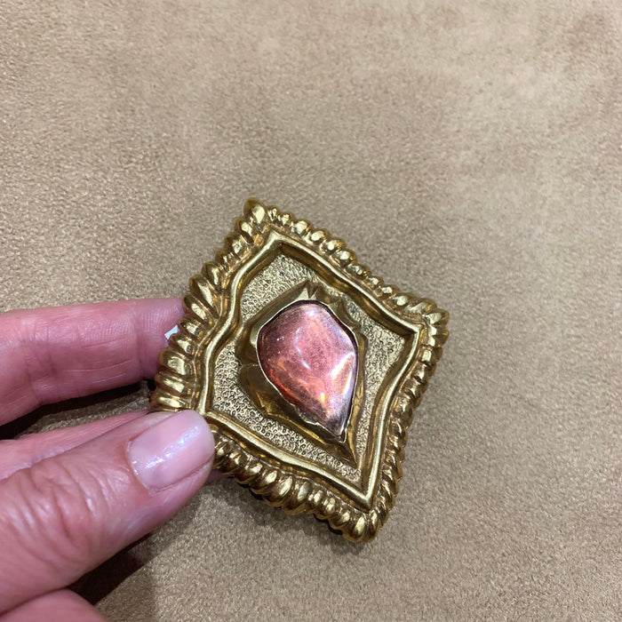 Vintage Scherrer Chunky Gold Pink l Brooch