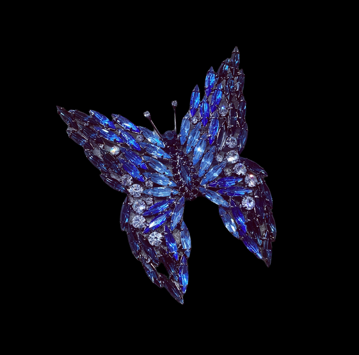 Large Blue Butterfly brooch by Cristobal London in Crystal - The Hirst Collection