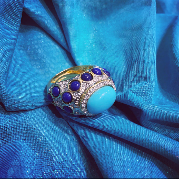 Kenneth Jay Lane Turquoise and Lapis cocktail ring