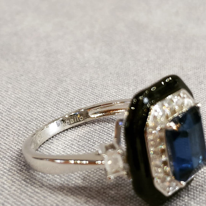 Sapphire Blue Black Art Deco Ring