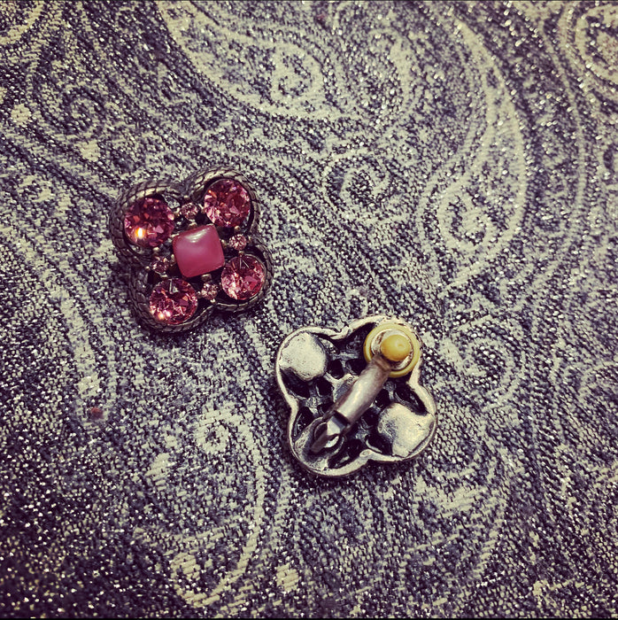 Quatrefoil Pink Silver Clip On Earrings by Askew London