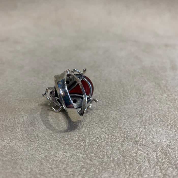 Ladybug Ring Red Agate Silver Marcasite Ladybird - The Hirst Collection