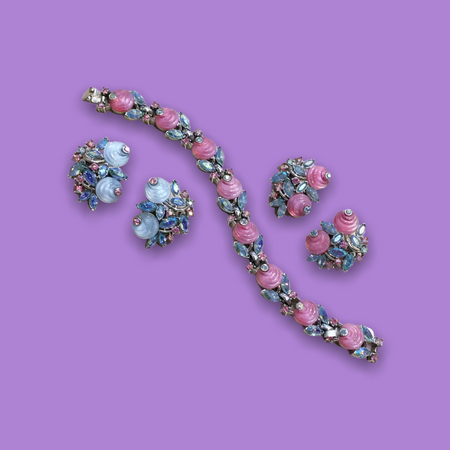 Vintage Trifari Blue pink  Berry Earrings - The Hirst Collection