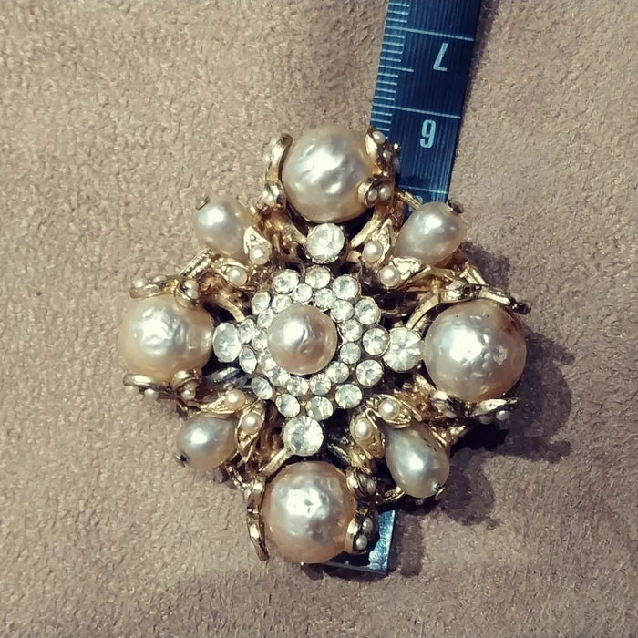 Baroque Pearl Statement Cross Brooch Unsigned