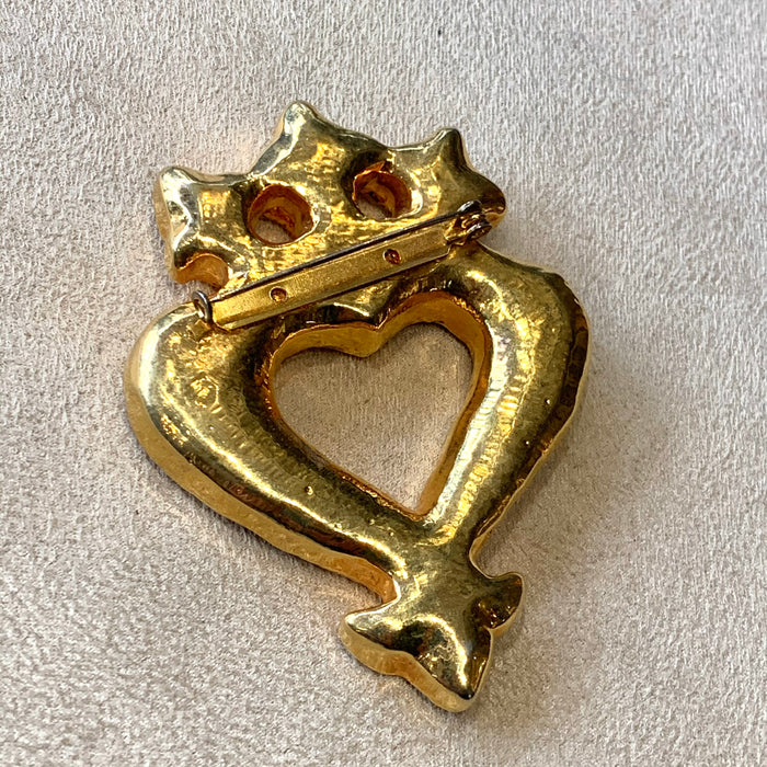 French Vintage heart crown brooch in Lacroix style - The Hirst Collection