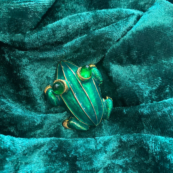 Green Enamel Frog Brooch by KJL