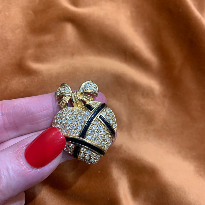 Dior Vintage Gold Black Heart Brooch