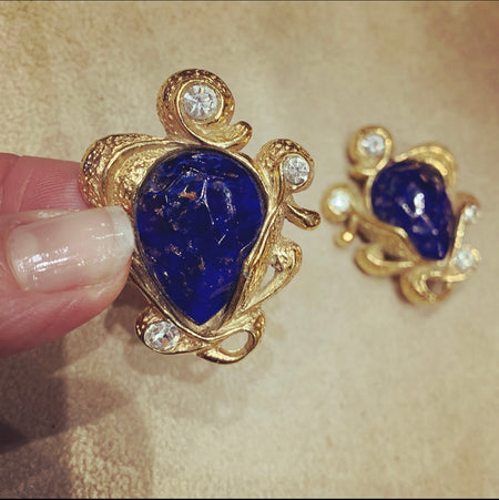 Guy Laroche Lapis gripoix glass earrings - The Hirst Collection