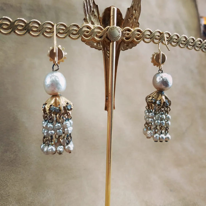 Miriam Haskell Grey Pearl Chandelier earrings