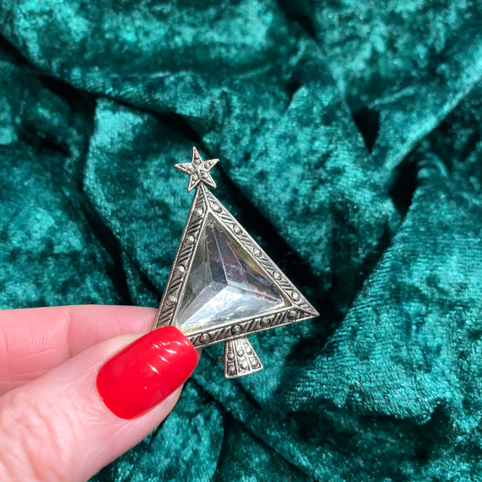 Art Deco style Christmas tree brooch by Sphinx in clear