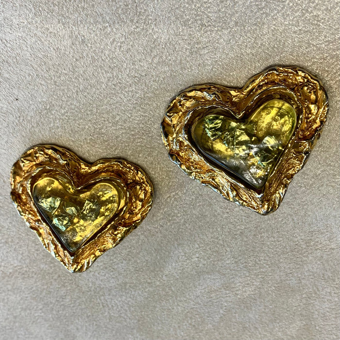 Christian Lacroix Heart Earrings with gold nuggets - The Hirst Collection