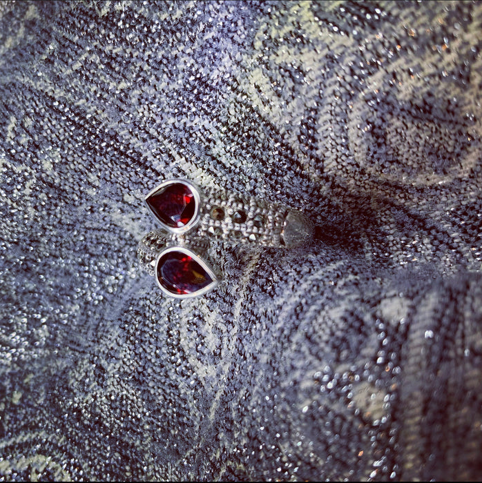 Red duo ring in silver with Marcasite - The Hirst Collection