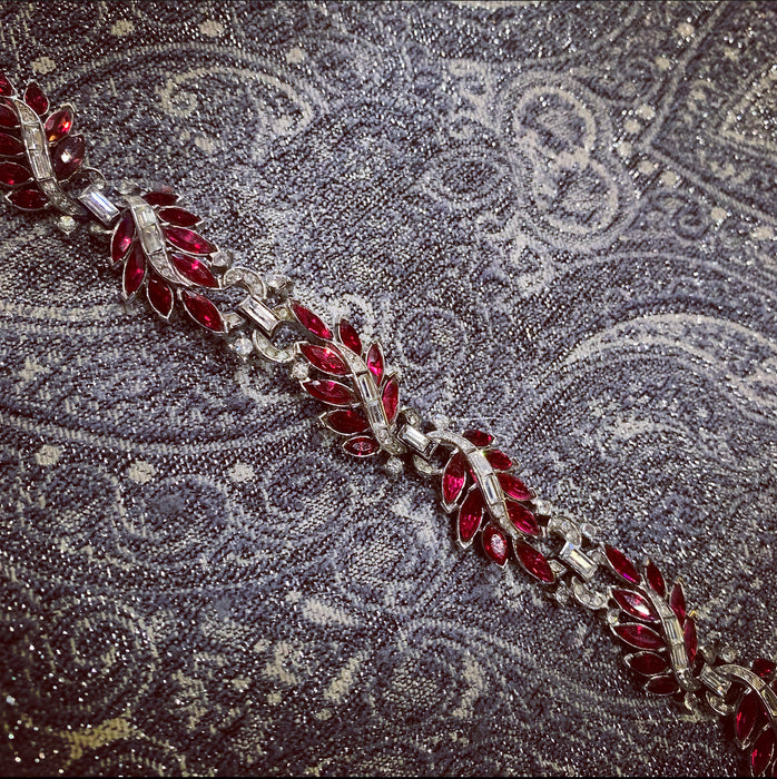 Trifari Ruby Red Leafy Vintage Bracelet