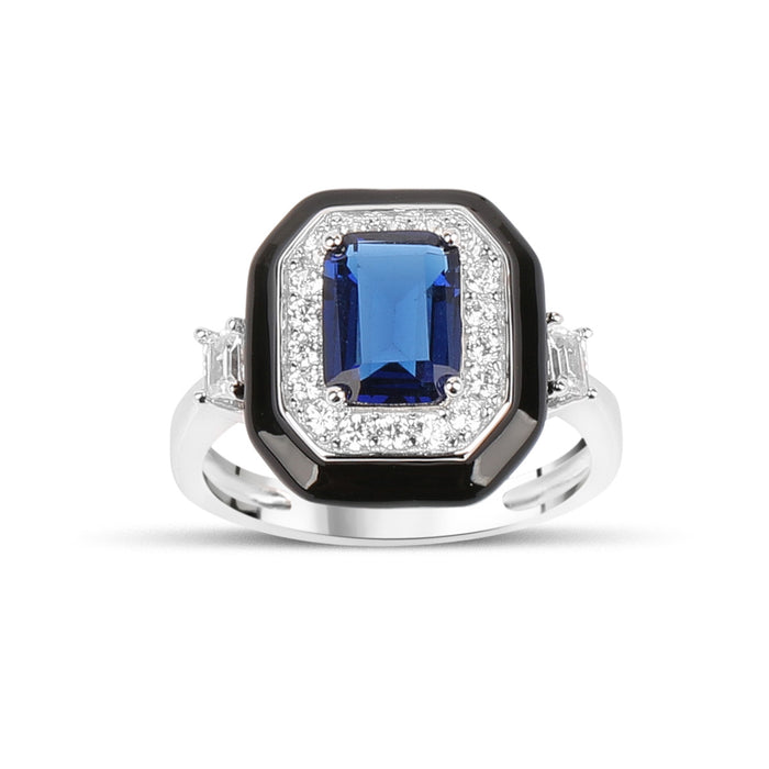 Sapphire Blue Black Art Deco Ring - The Hirst Collection