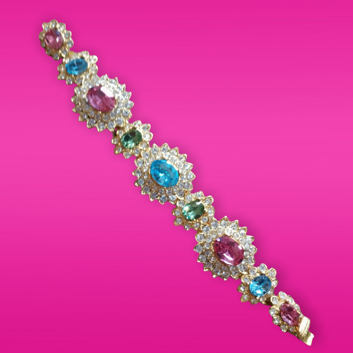 Kenneth Jay Lane Pink Green Blue Sparkling Gem Bracelet