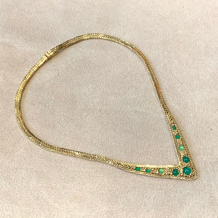 Vintage Grosse 1966 Green Jade glass V Necklace - The Hirst Collection