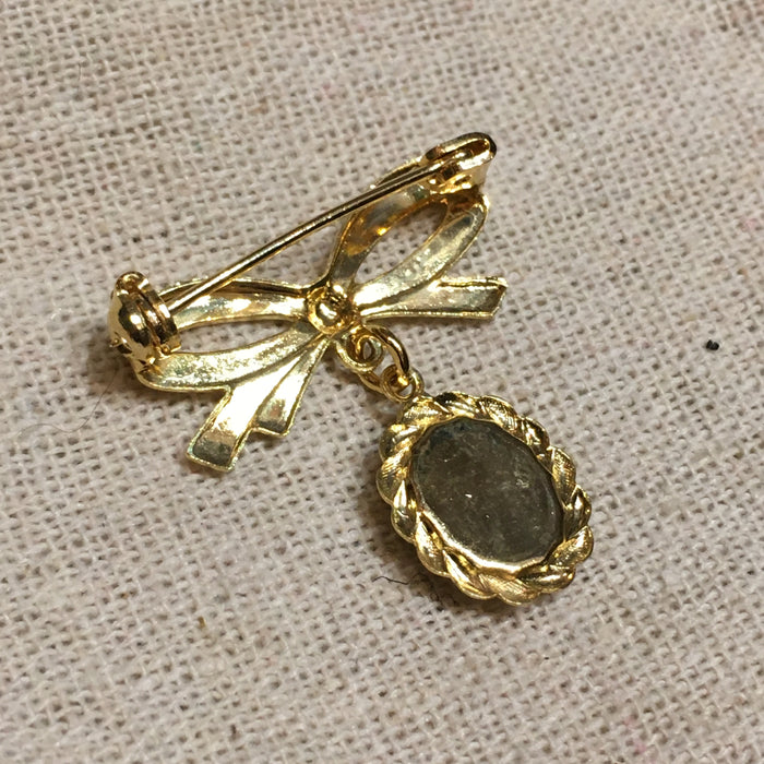 Vintage Small Blue Cameo Brooch With Gold Bow