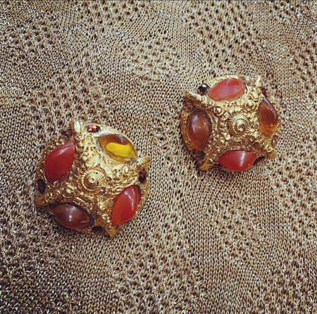 Chunky Amber Yellow Vintage Clip on  Earrings - The Hirst Collection