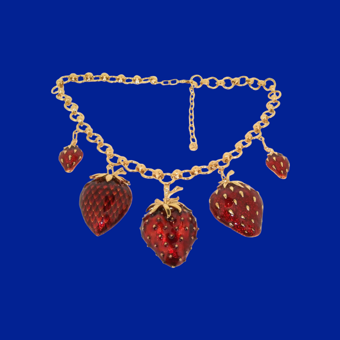 Pre-order: Strawberry Necklace Red Enamel Gold