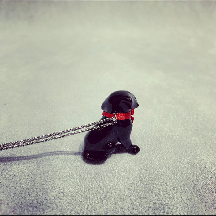Black Labrador puppy pendant charm necklace in porcelaine by AndMary - The Hirst Collection