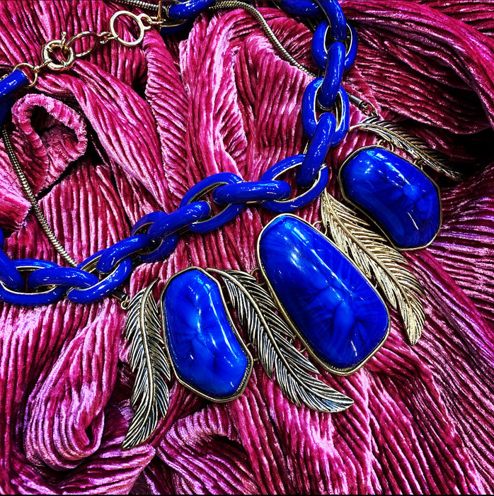 Lapis Blue Necklace Statement Feathers - The Hirst Collection