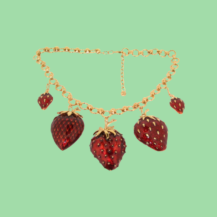 Pre-order : Strawberry Necklace Red Enamel Gold